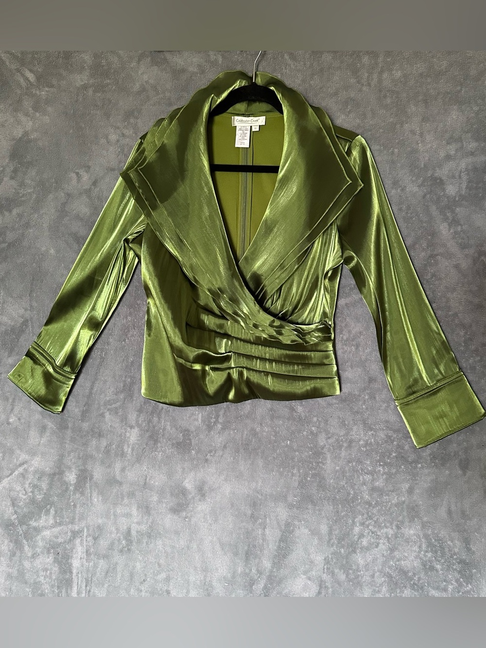 Coldwater Creek Green Shimmery Gauzy Crossover Medium 10 zipper elegant evening
